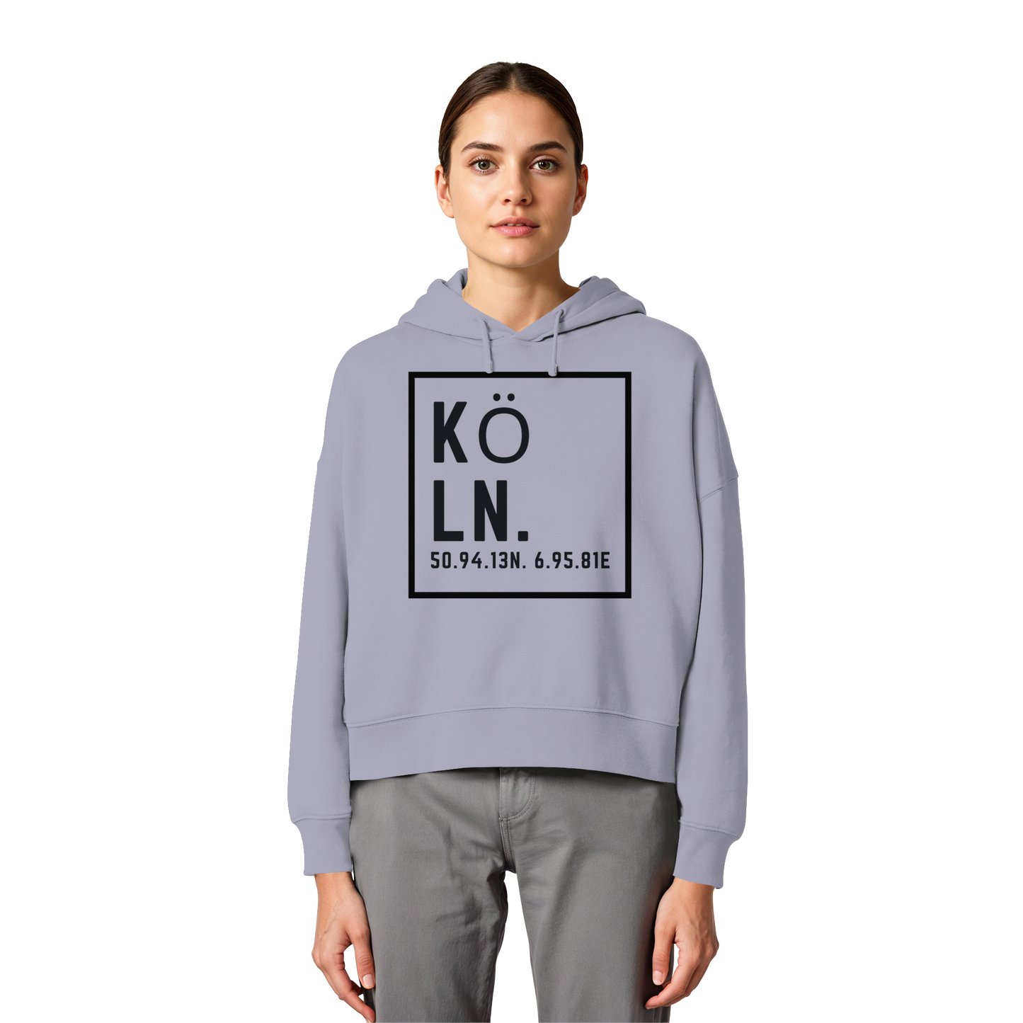 Köln Koordinaten (großer Druck auf der Brust) - Womens Organic Boxcut Hoodie