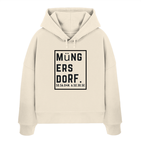 Müngersdorf Koordinaten (großer Druck auf der Brust) - Womens Organic Boxcut Hoodie