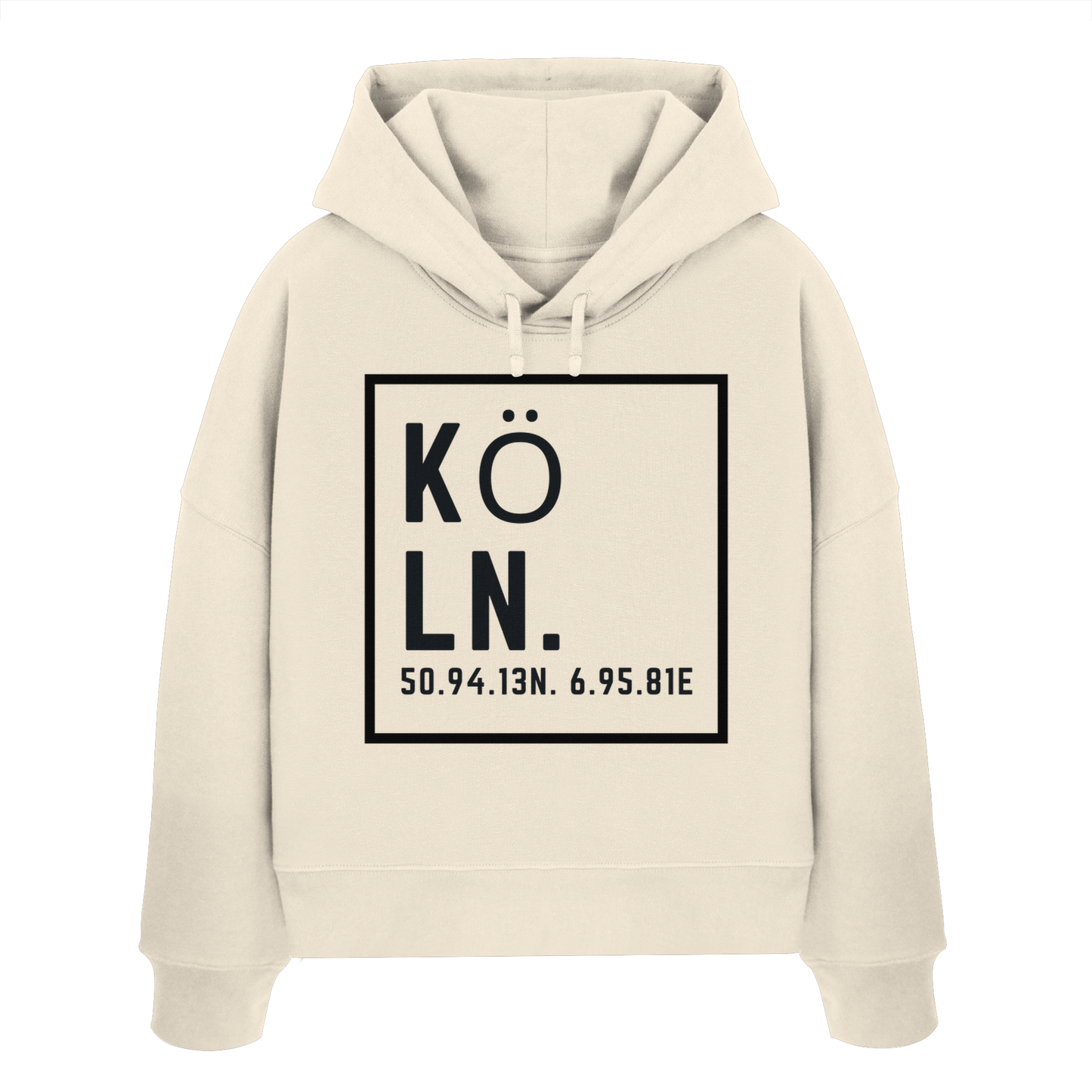Köln Koordinaten (großer Druck auf der Brust) - Womens Organic Boxcut Hoodie