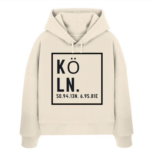 Köln Koordinaten (großer Druck auf der Brust) - Womens Organic Boxcut Hoodie