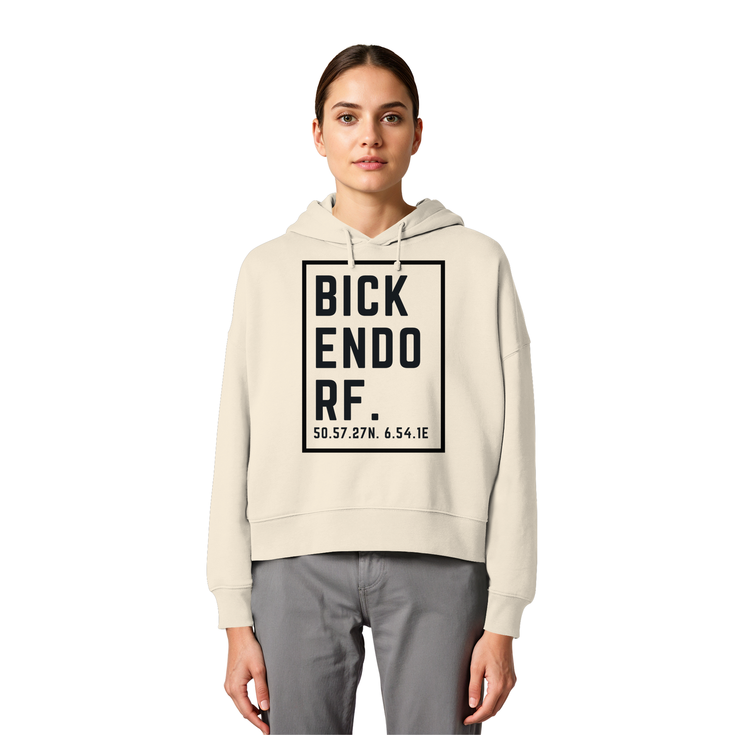 Bickendorf Koordinaten (großer Druck auf der Brust) - Womens Organic Boxcut Hoodie