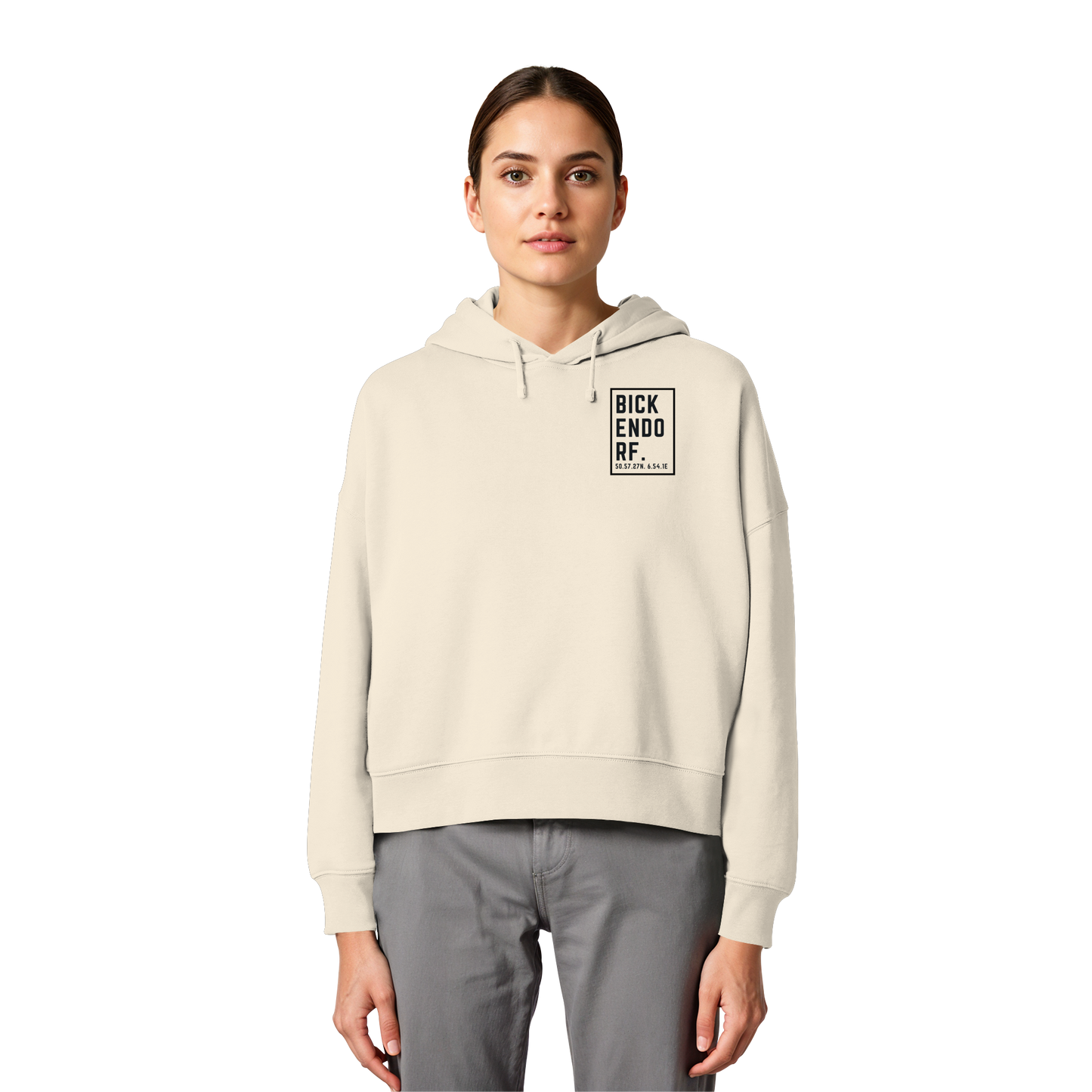 Bickendorf Koordinaten (kleiner Druck auf der Brust) - Womens Organic Boxcut Hoodie