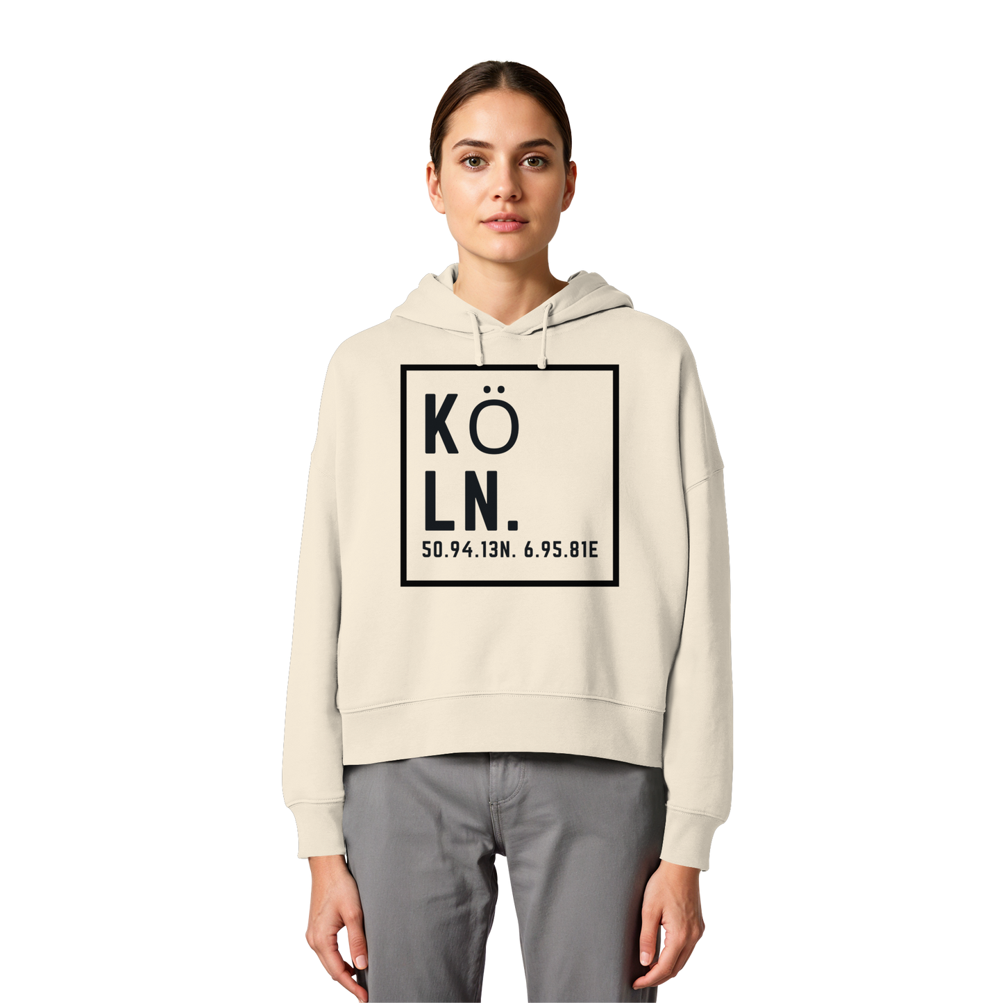 Köln Koordinaten (großer Druck auf der Brust) - Womens Organic Boxcut Hoodie