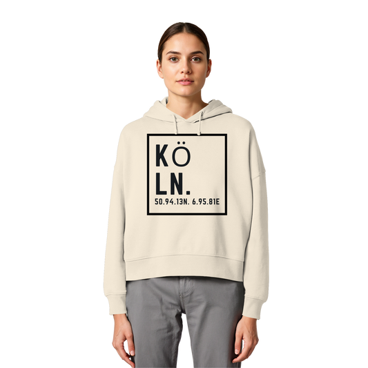 Köln Koordinaten (großer Druck auf der Brust) - Womens Organic Boxcut Hoodie