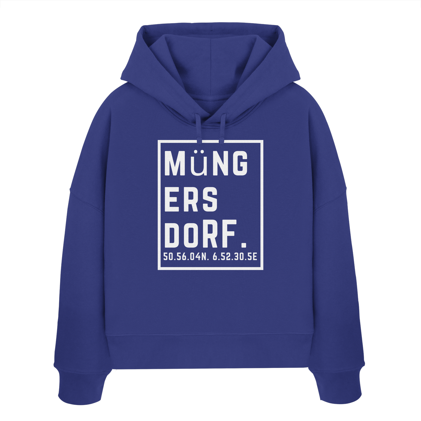 Müngersdorf Koordinaten (großer Druck auf der Brust) - Womens Organic Boxcut Hoodie