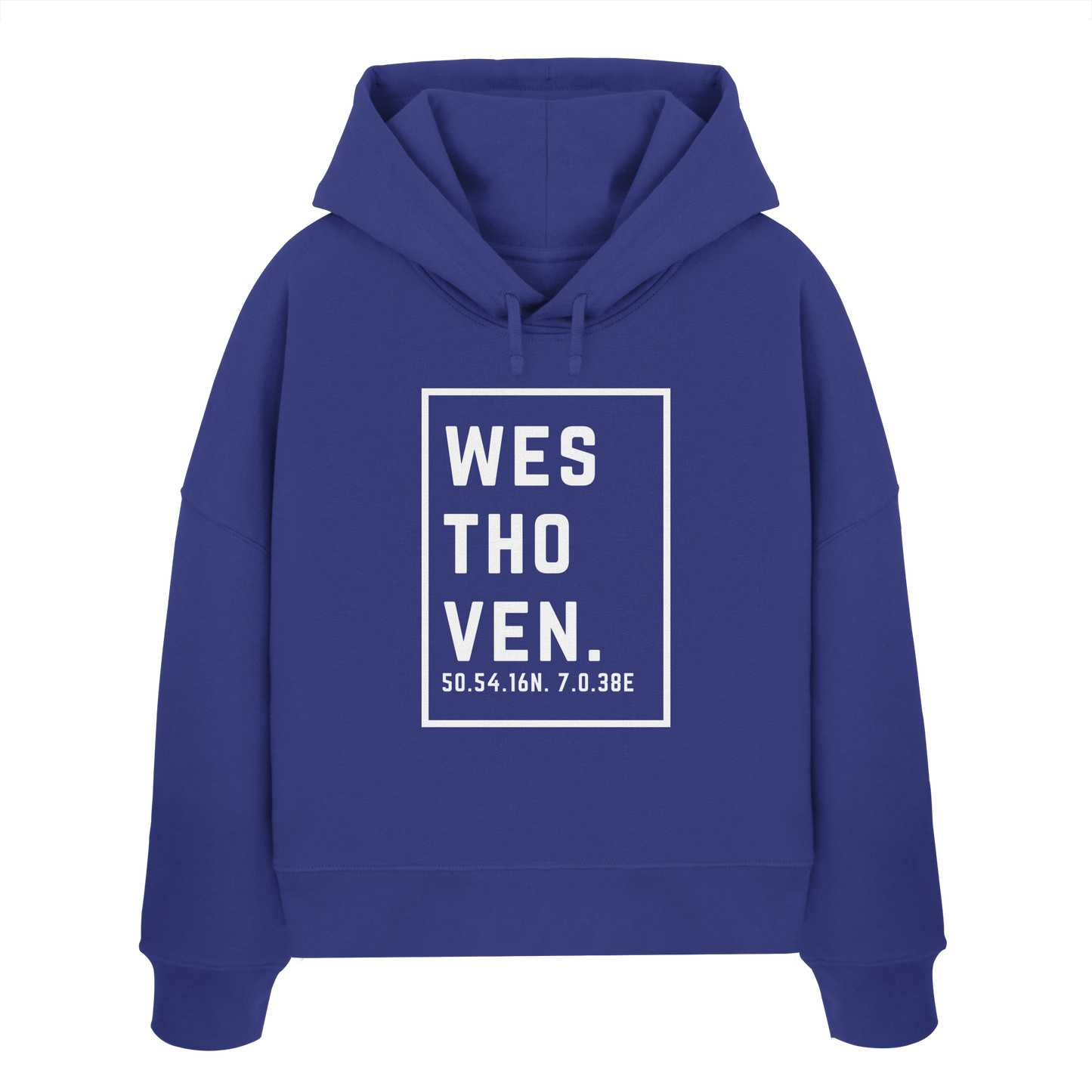Westhoven Koordinaten (großer Druck auf der Brust) - Womens Organic Boxcut Hoodie