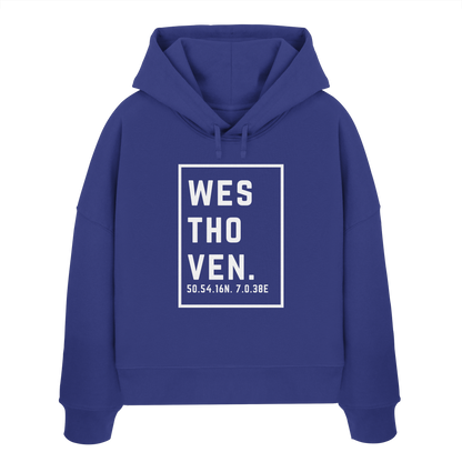 Westhoven Koordinaten (großer Druck auf der Brust) - Womens Organic Boxcut Hoodie