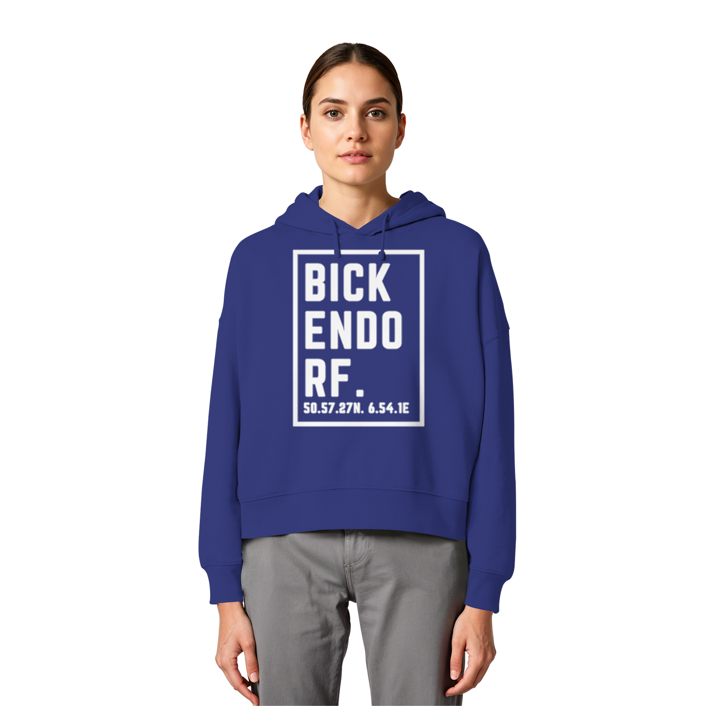 Bickendorf Koordinaten (großer Druck auf der Brust) - Womens Organic Boxcut Hoodie