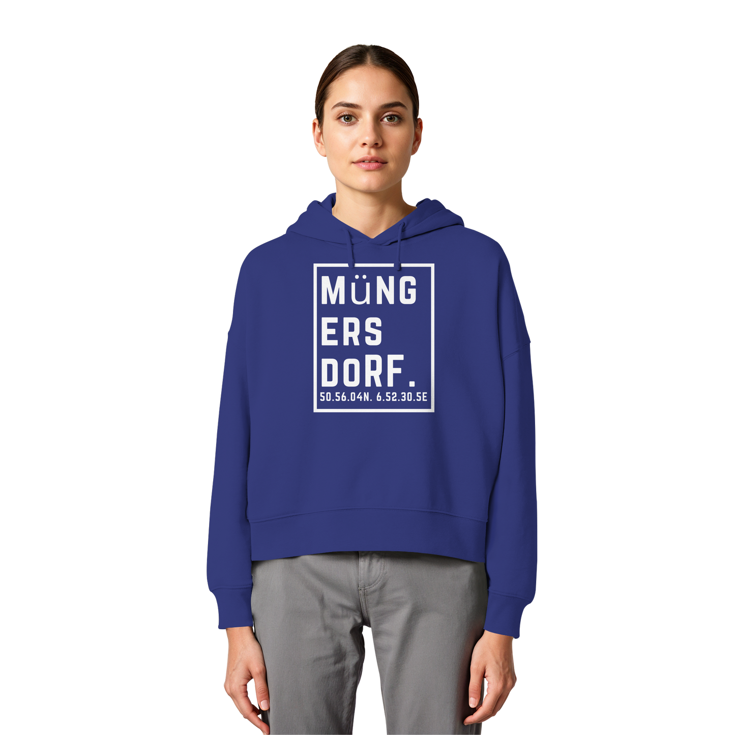 Müngersdorf Koordinaten (großer Druck auf der Brust) - Womens Organic Boxcut Hoodie
