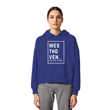 Westhoven Koordinaten (großer Druck auf der Brust) - Womens Organic Boxcut Hoodie