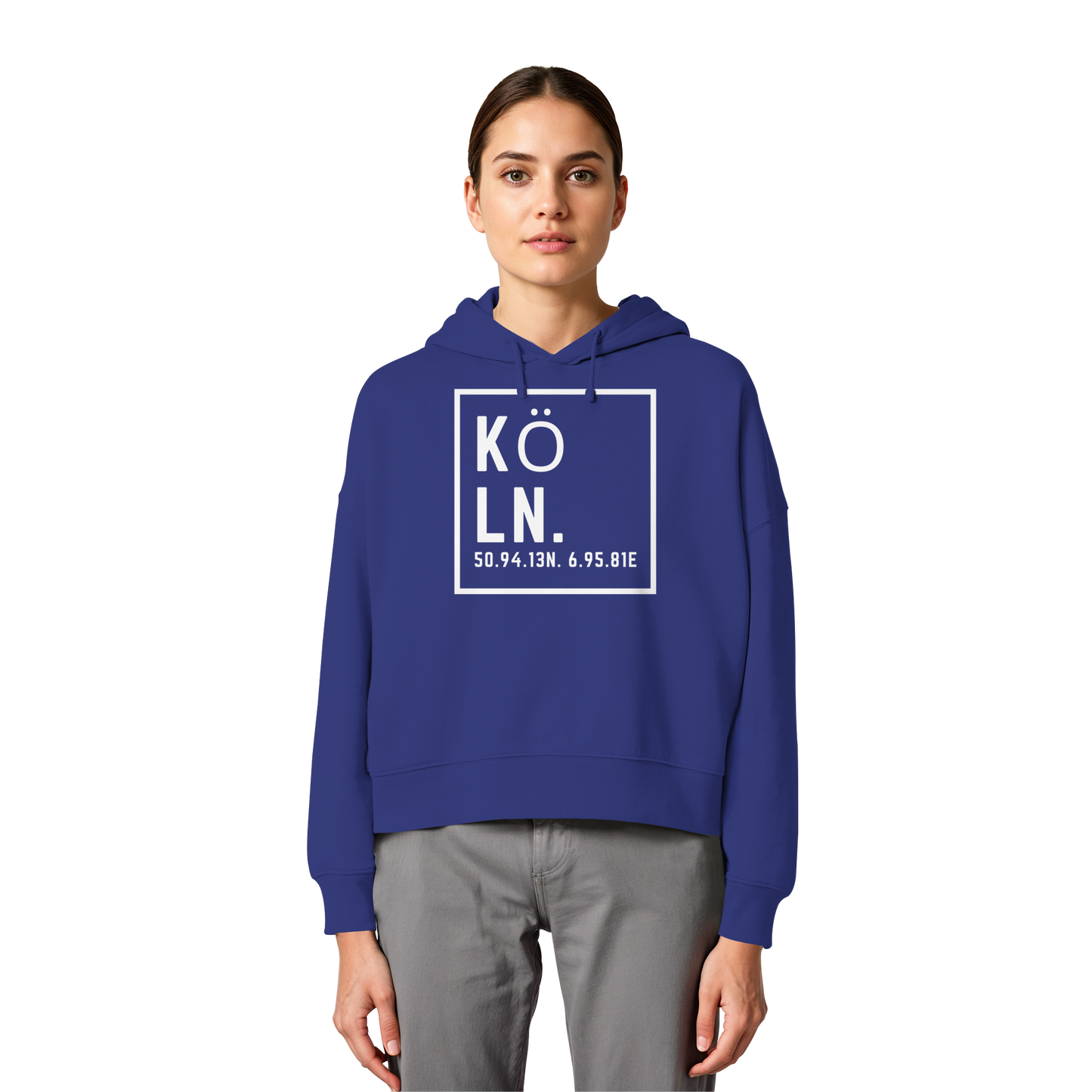 Köln Koordinaten (großer Druck auf der Brust) - Womens Organic Boxcut Hoodie