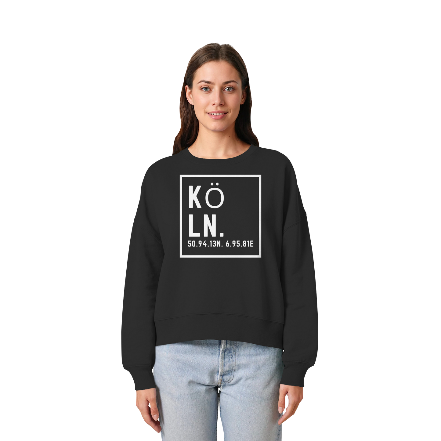 Köln Koordinaten (großer Druck auf der Brust) - Womens Organic Boxcut Sweatshirt