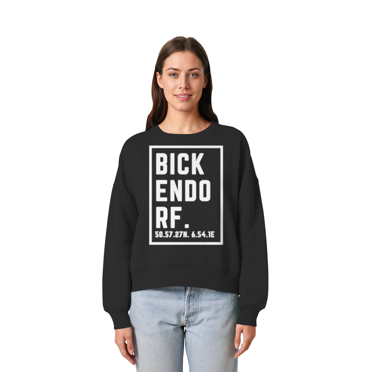 Bickendorf Koordinaten (großer Druck auf der Brust) - Womens Organic Boxcut Sweatshirt