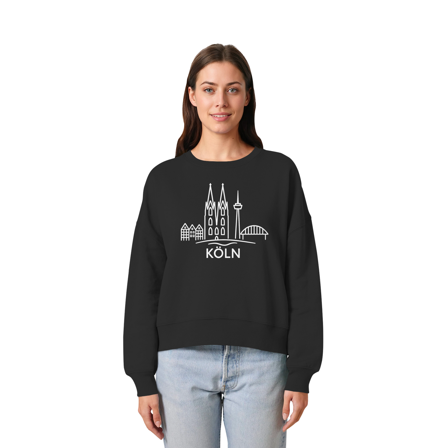 Köln Skyline (großer Druck auf der Brust) - Womens Organic Boxcut Sweatshirt