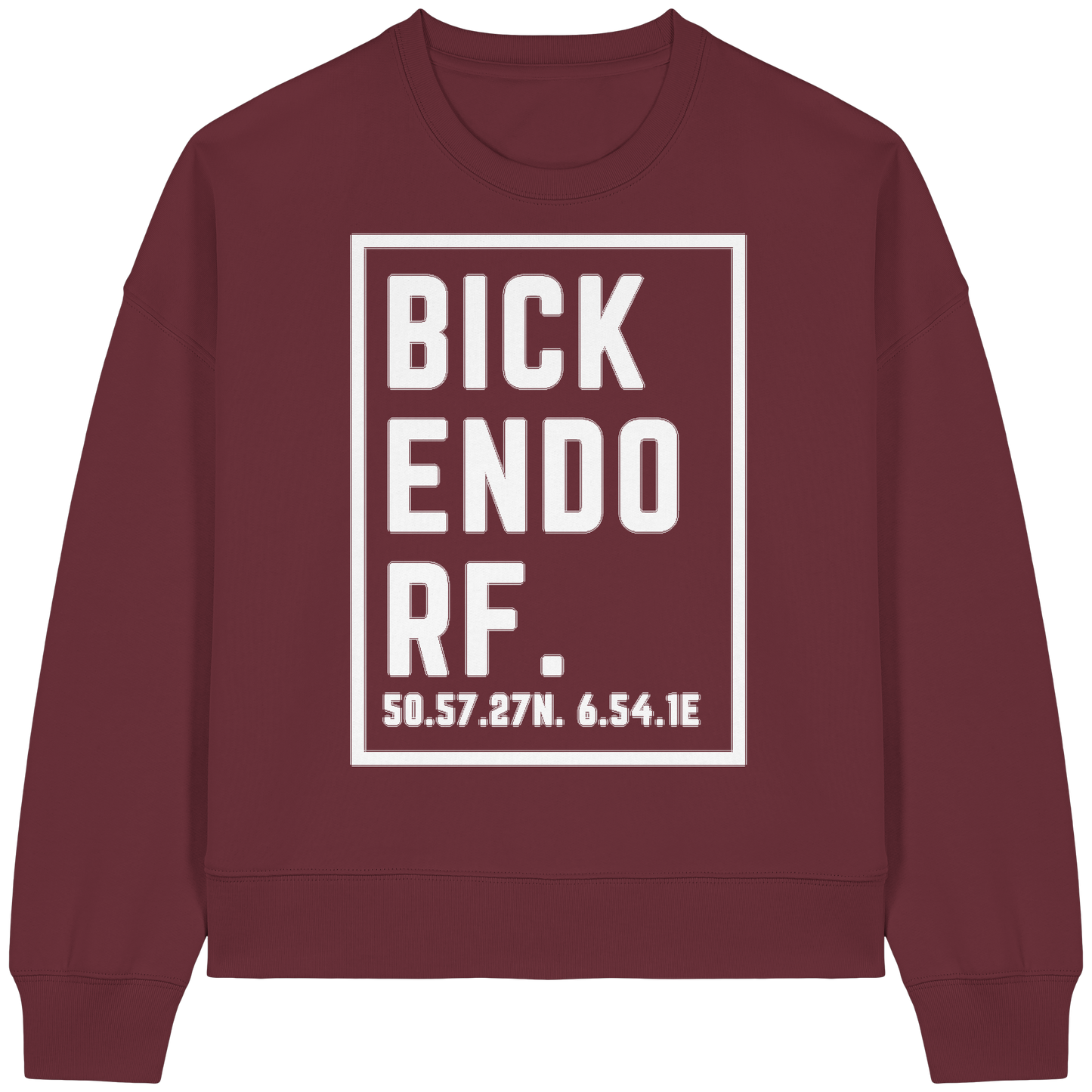 Bickendorf Koordinaten (großer Druck auf der Brust) - Womens Organic Boxcut Sweatshirt