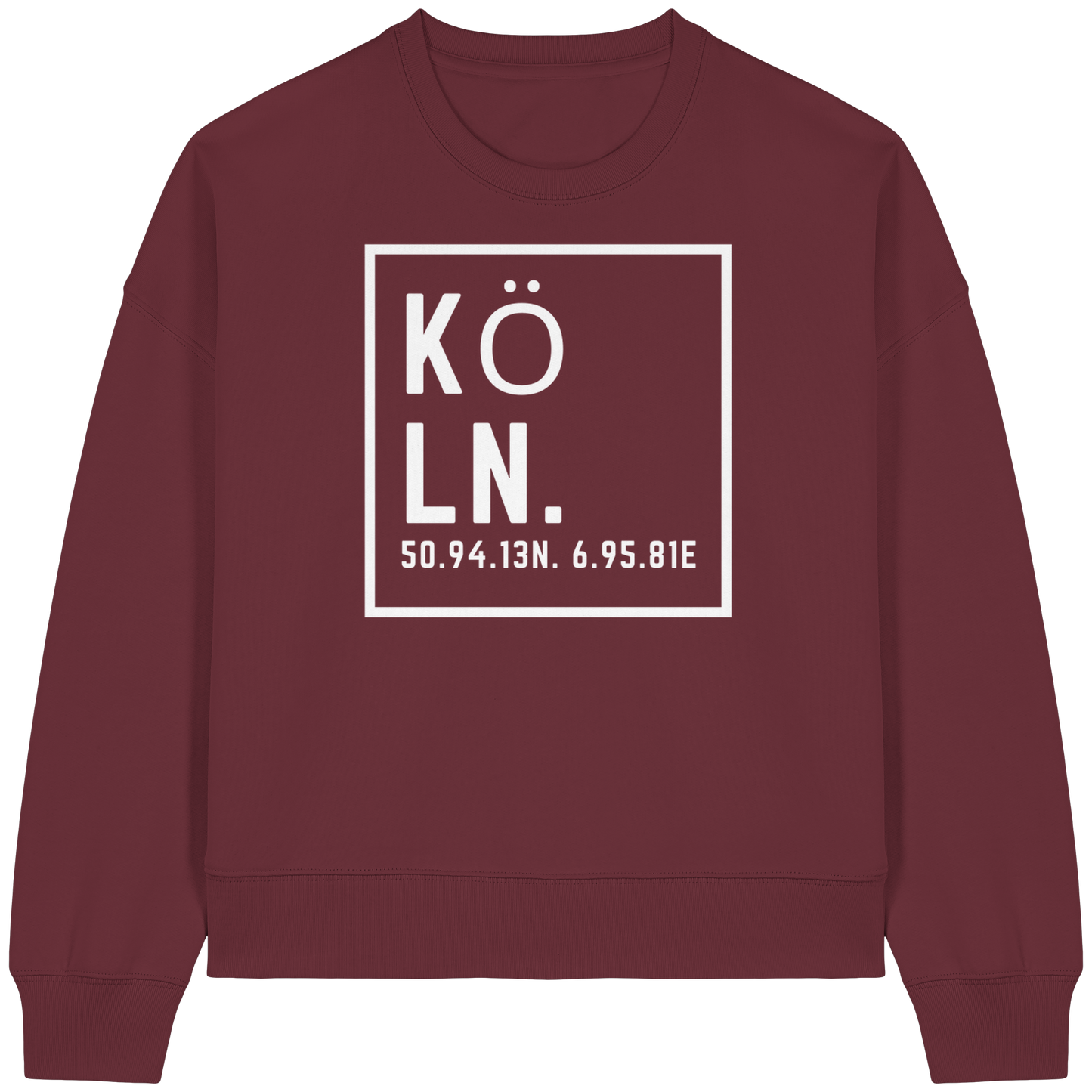 Köln Koordinaten (großer Druck auf der Brust) - Womens Organic Boxcut Sweatshirt