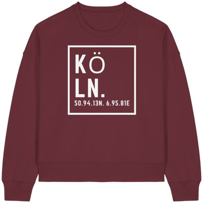 Köln Koordinaten (großer Druck auf der Brust) - Womens Organic Boxcut Sweatshirt