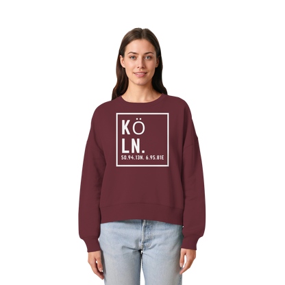 Köln Koordinaten (großer Druck auf der Brust) - Womens Organic Boxcut Sweatshirt