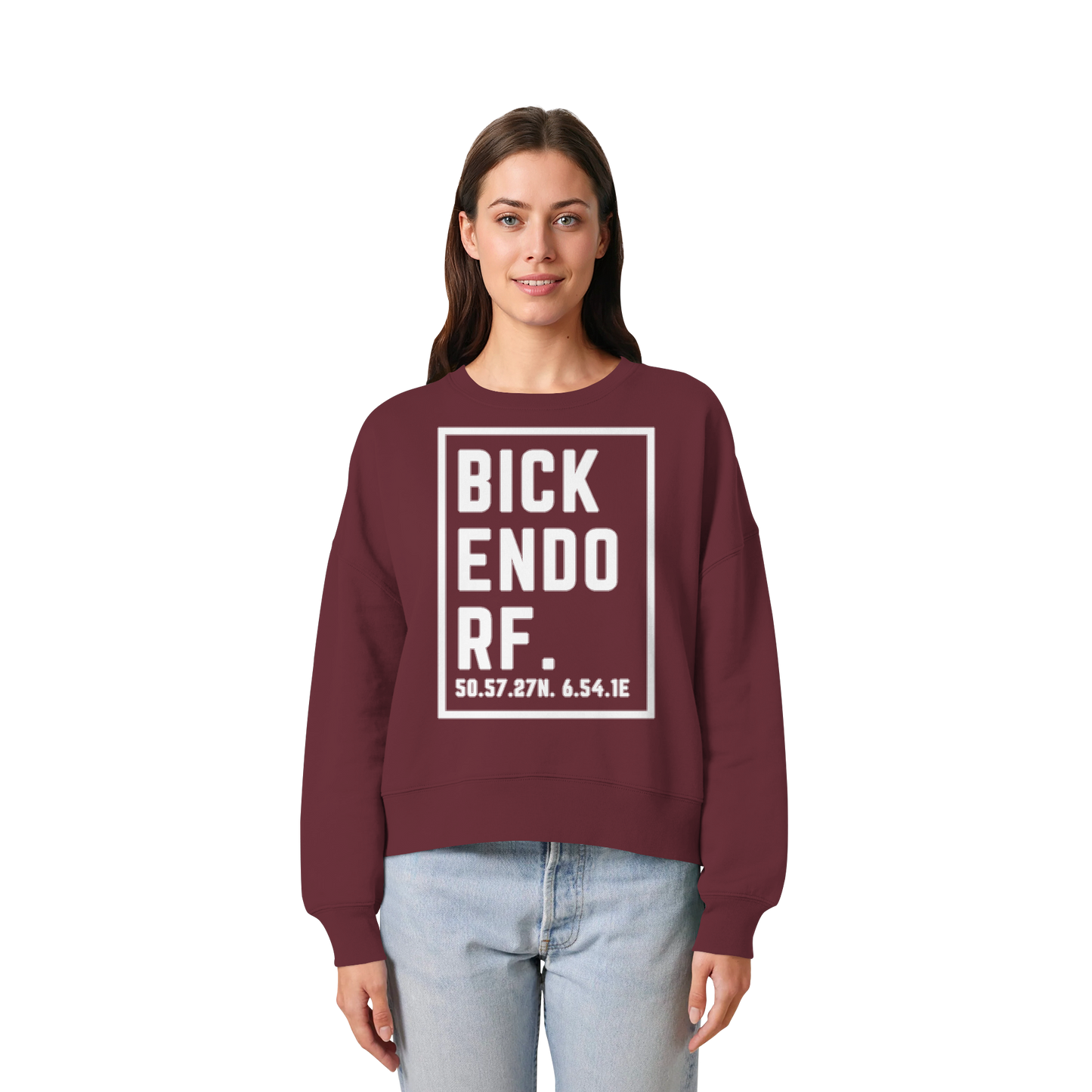 Bickendorf Koordinaten (großer Druck auf der Brust) - Womens Organic Boxcut Sweatshirt