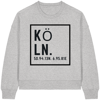 Köln Koordinaten (großer Druck auf der Brust) - Womens Organic Boxcut Sweatshirt
