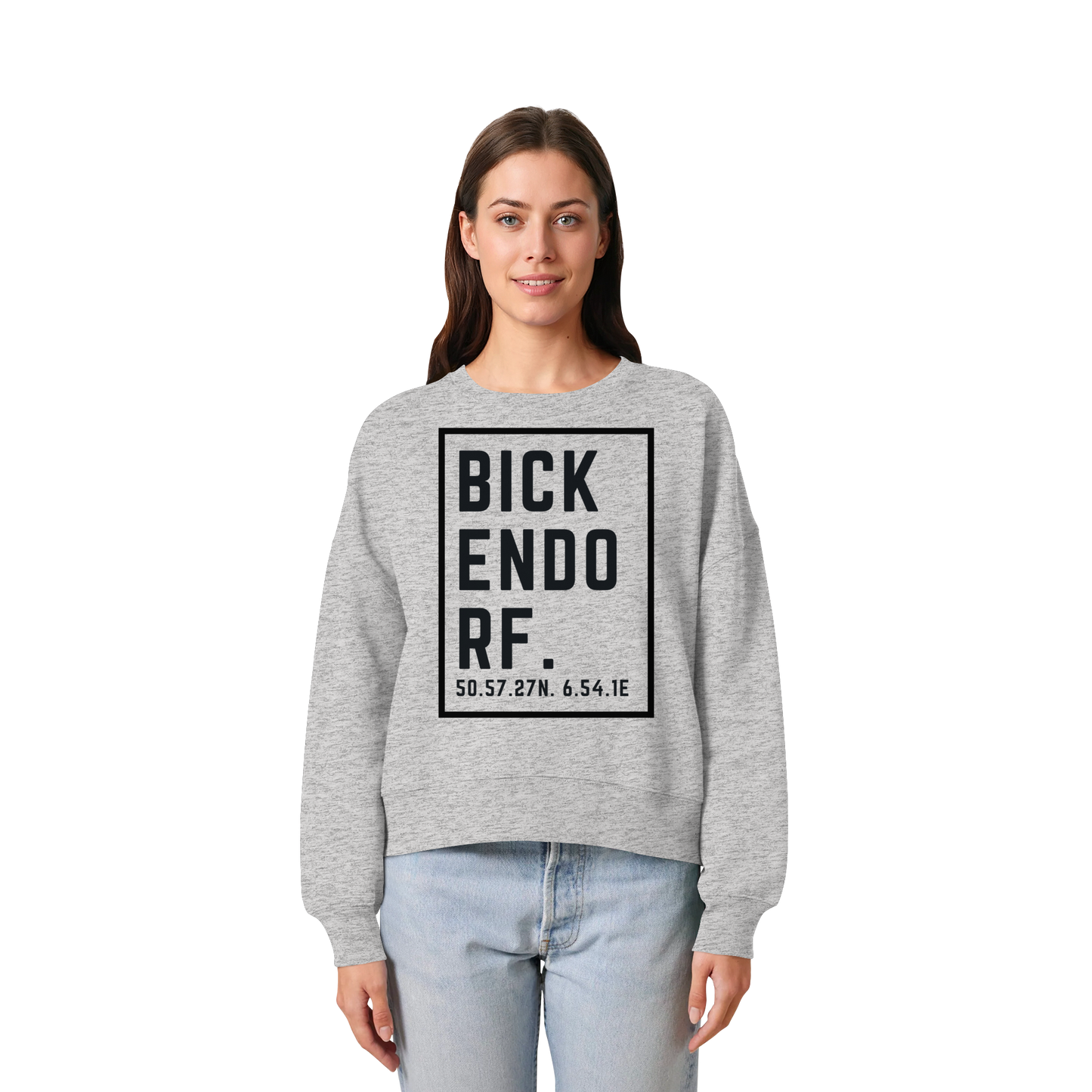 Bickendorf Koordinaten (großer Druck auf der Brust) - Womens Organic Boxcut Sweatshirt