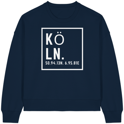 Köln Koordinaten (großer Druck auf der Brust) - Womens Organic Boxcut Sweatshirt