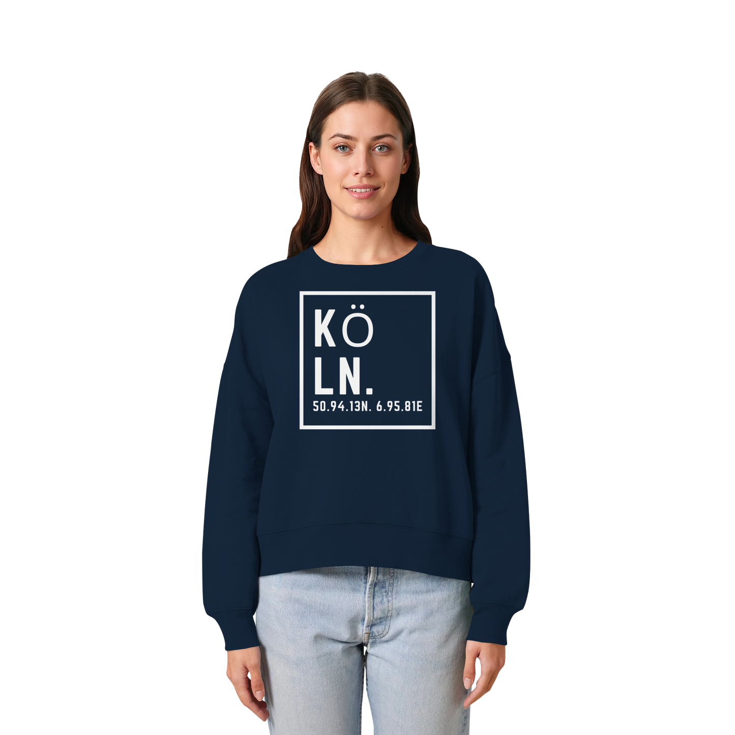 Köln Koordinaten (großer Druck auf der Brust) - Womens Organic Boxcut Sweatshirt
