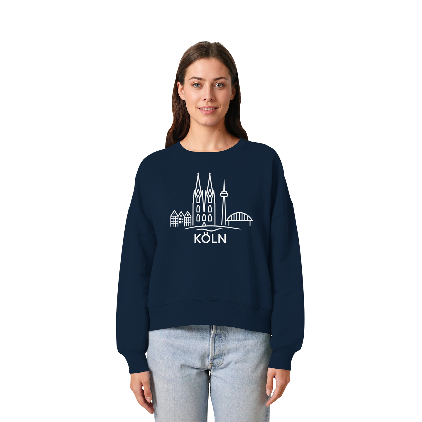 Köln Skyline (großer Druck auf der Brust) - Womens Organic Boxcut Sweatshirt
