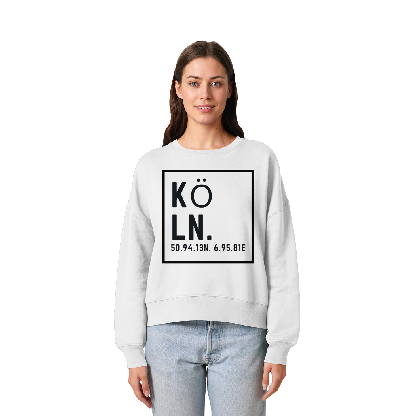 Köln Koordinaten (großer Druck auf der Brust) - Womens Organic Boxcut Sweatshirt
