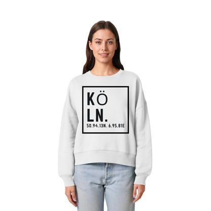 Köln Koordinaten (großer Druck auf der Brust) - Womens Organic Boxcut Sweatshirt