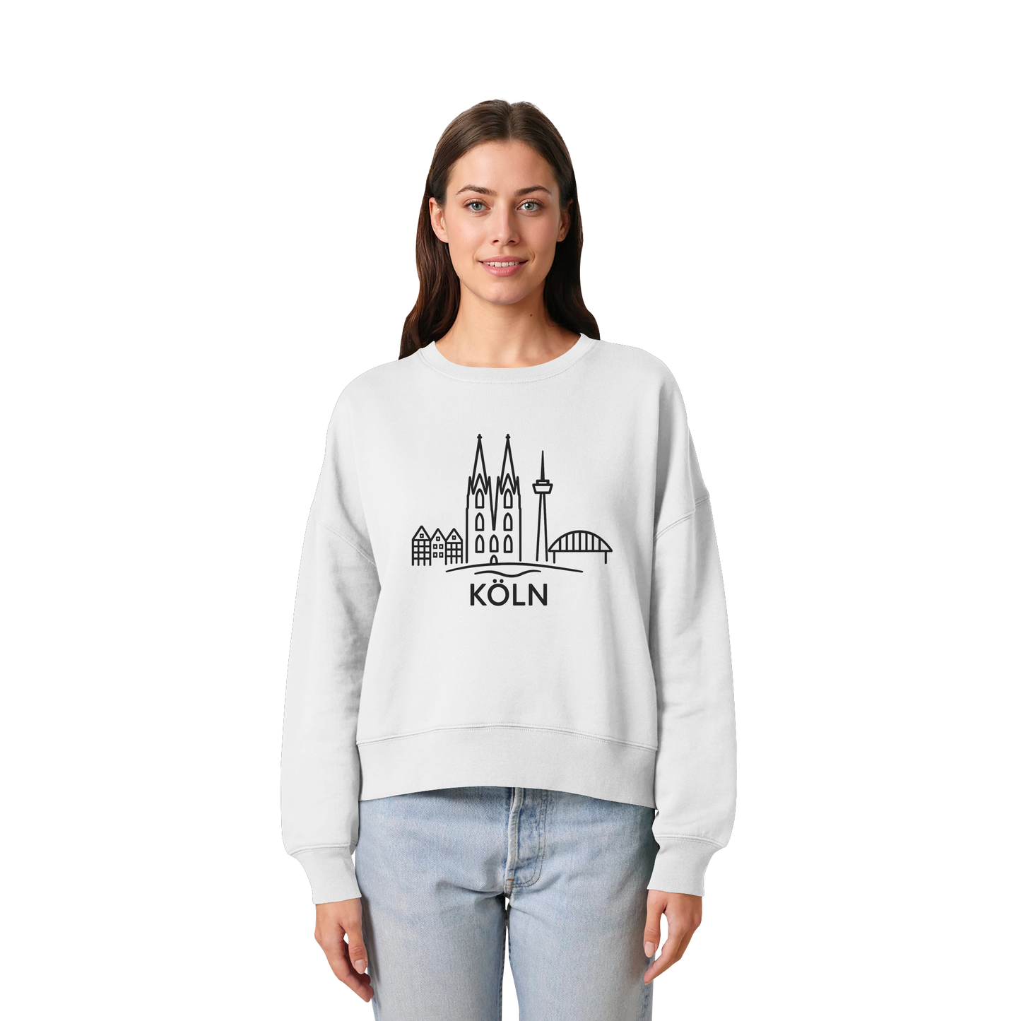 Köln Skyline (großer Druck auf der Brust) - Womens Organic Boxcut Sweatshirt