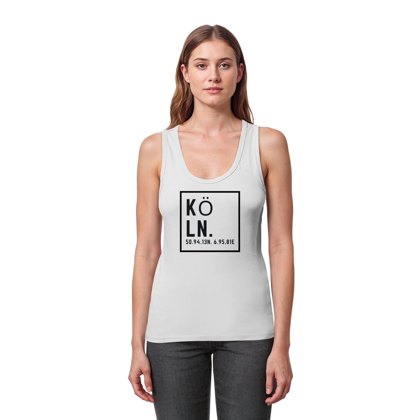 Köln Koordinaten (großer Druck auf der Brust) - Womens Organic Fitted Tank Top