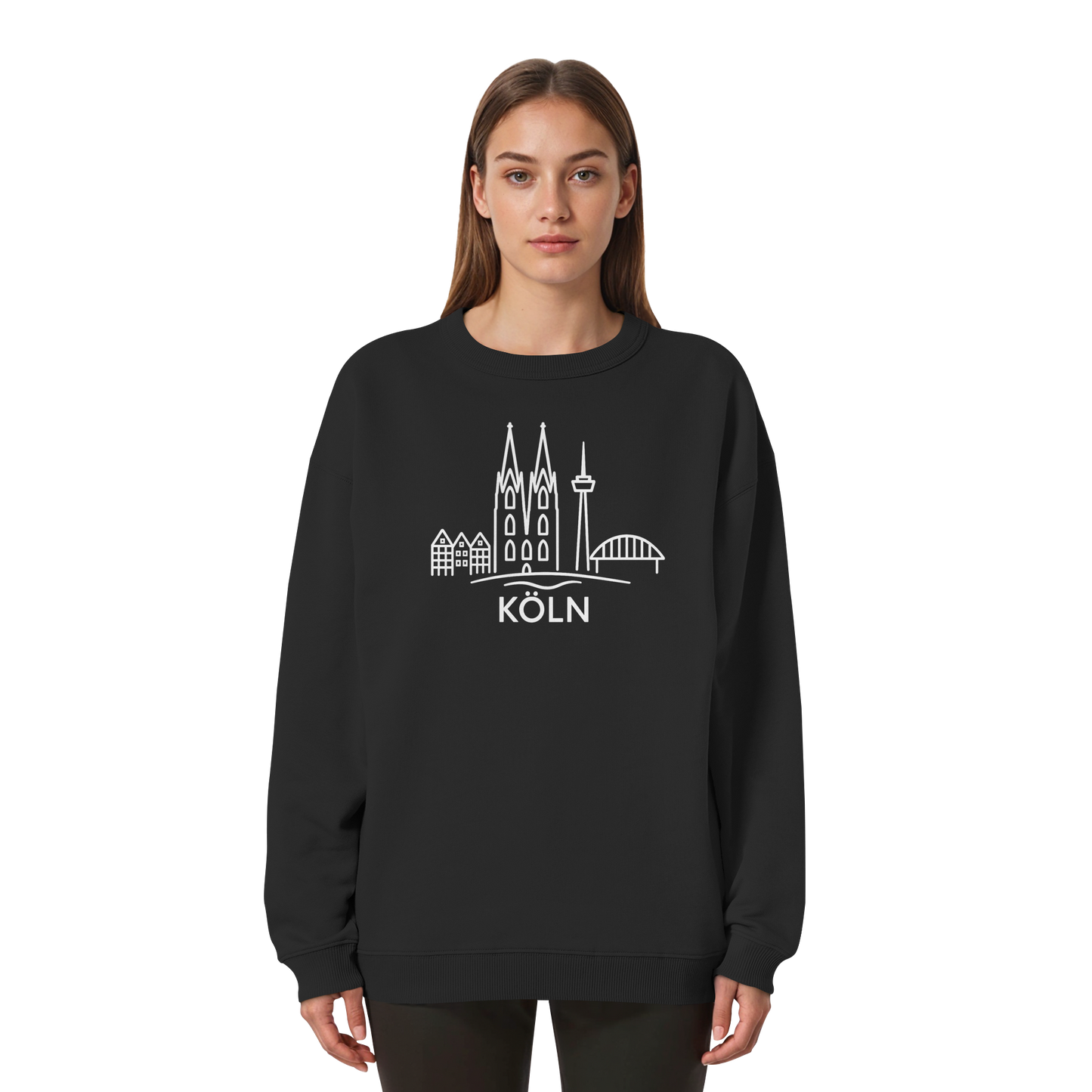 Köln Skyline (großer Druck auf der Brust) - Womens Organic Oversized Sweatshirt