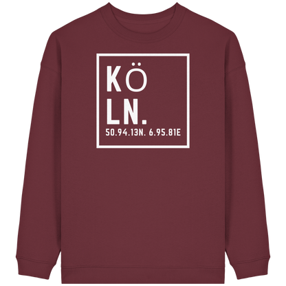 Köln Koordinaten (großer Druck auf der Brust) - Womens Organic Oversized Sweatshirt