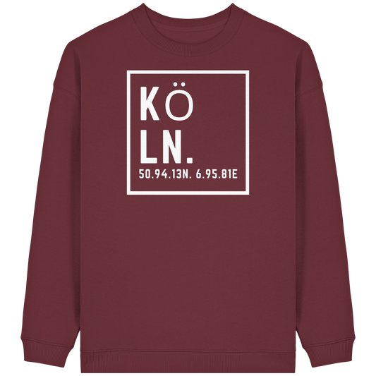 Köln Koordinaten (großer Druck auf der Brust) - Womens Organic Oversized Sweatshirt