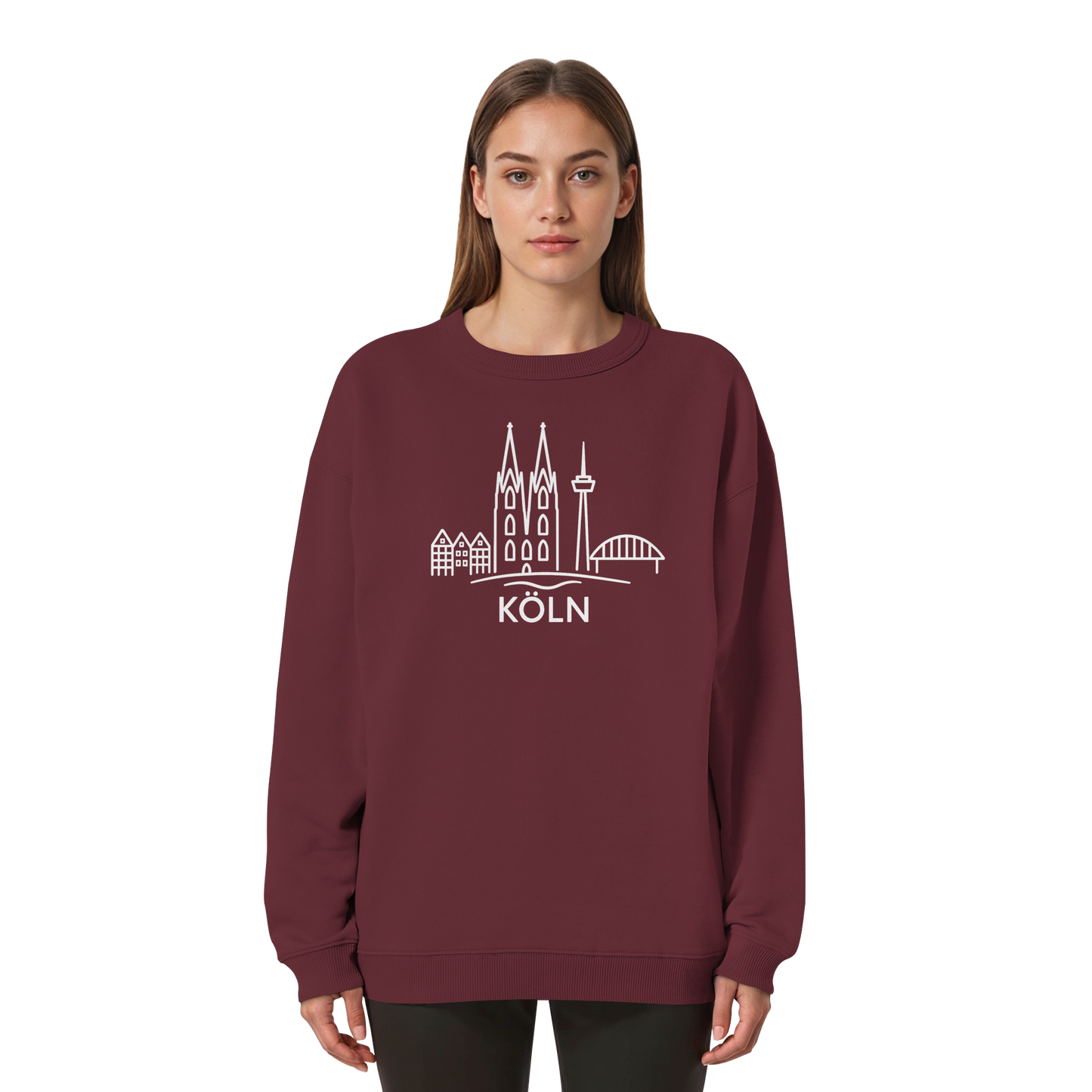 Köln Skyline (großer Druck auf der Brust) - Womens Organic Oversized Sweatshirt