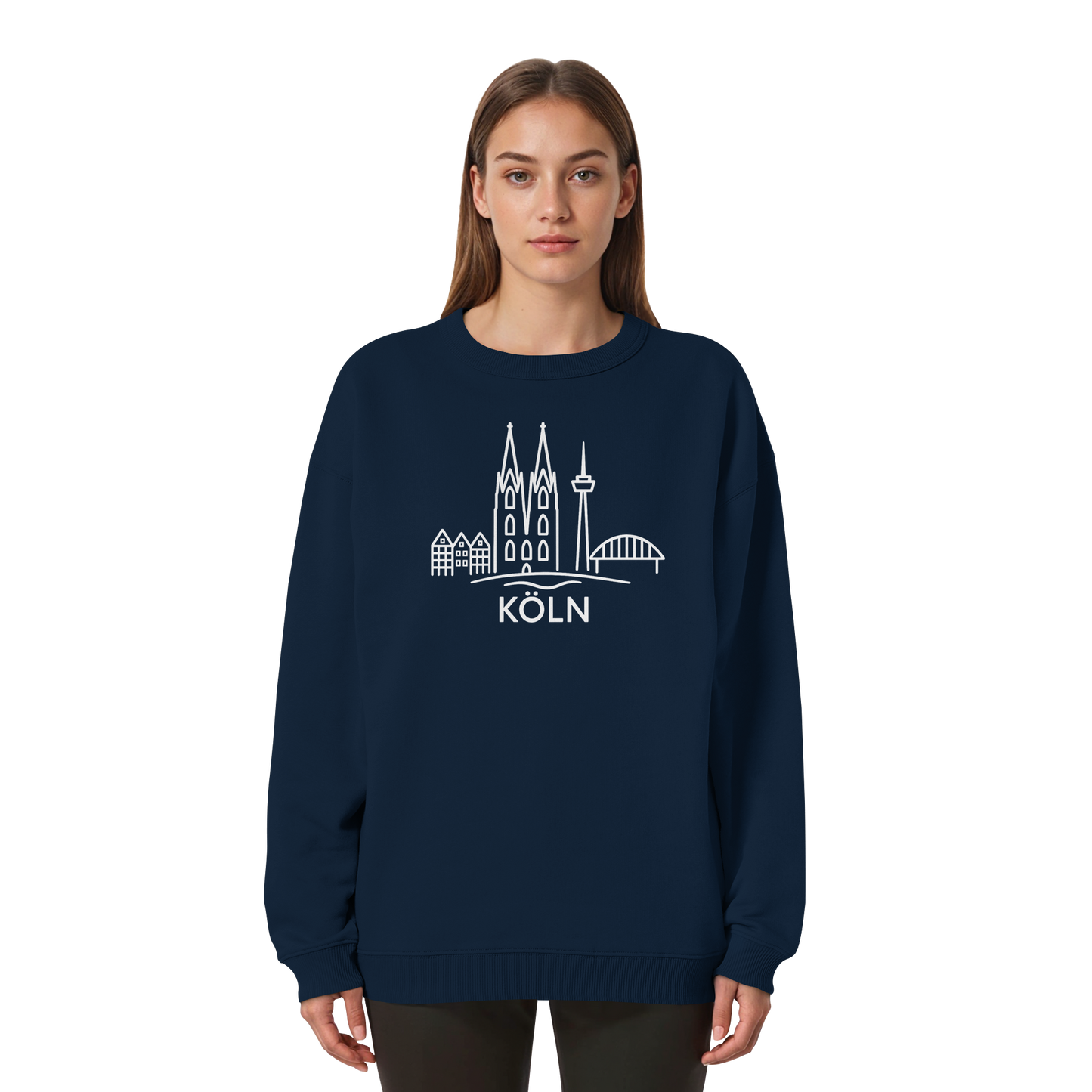 Köln Skyline (großer Druck auf der Brust) - Womens Organic Oversized Sweatshirt