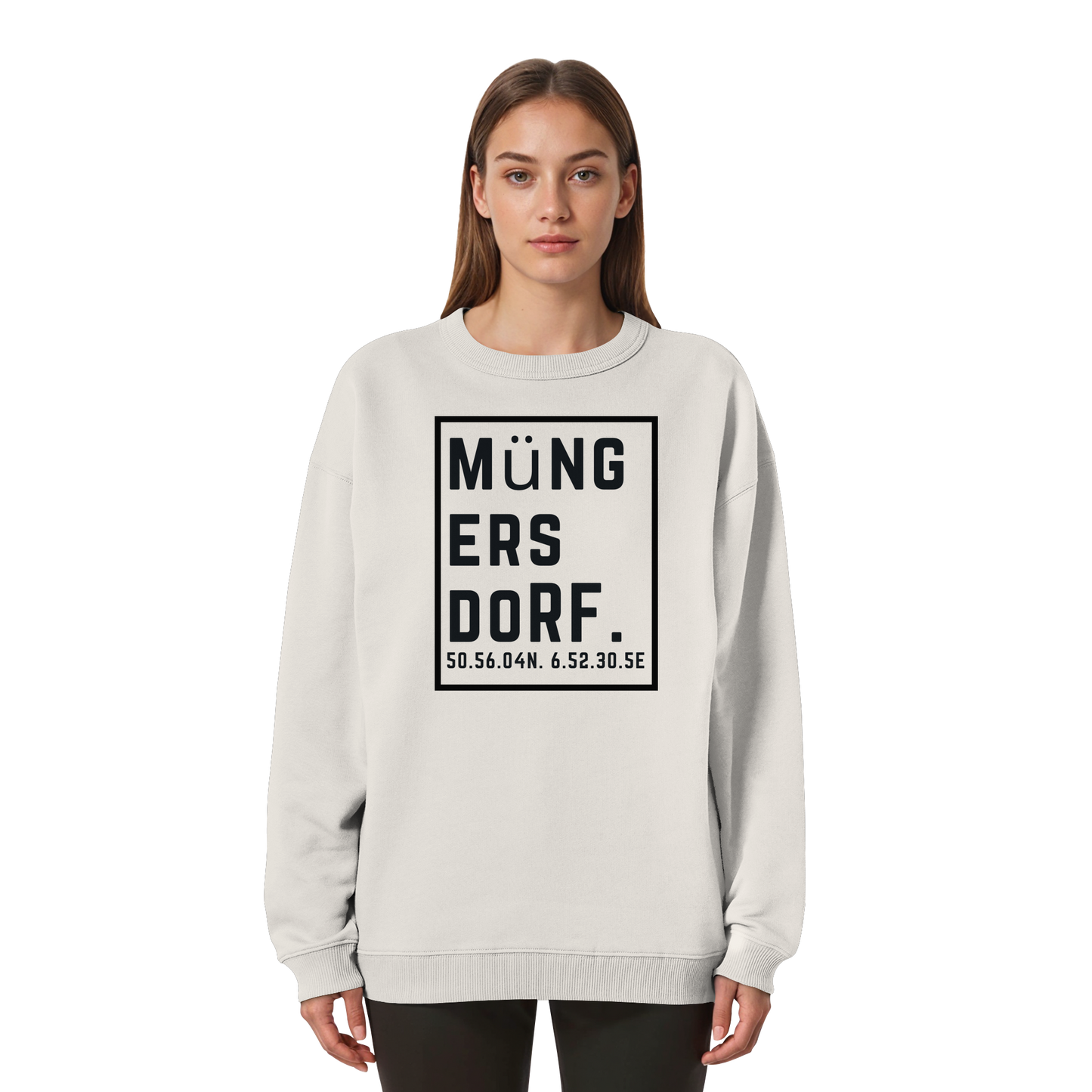 Müngersdorf Koordinaten (großer Druck auf der Brust) - Womens Organic Oversized Sweatshirt