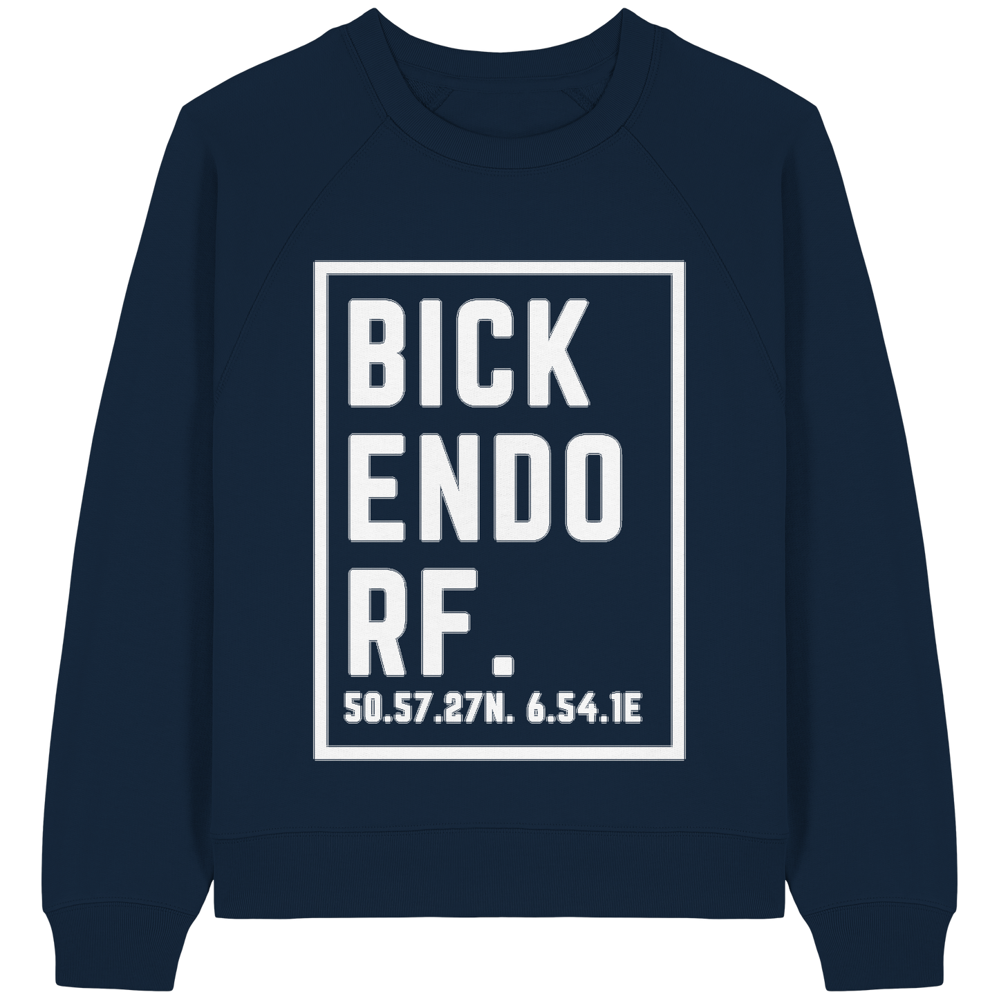 Bickendorf Koordinaten (großer Druck auf der Brust) - Womens Organic Raglan Sweatshirt