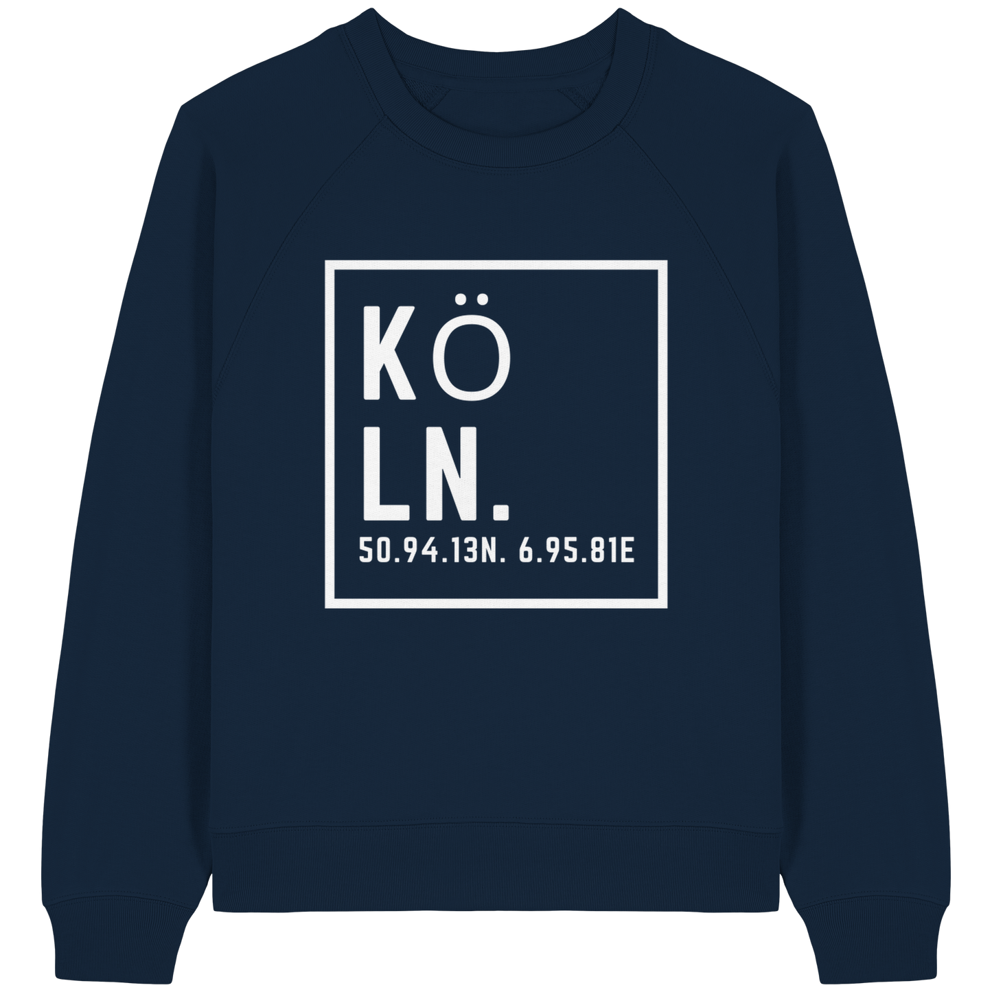 Köln Koordinaten (großer Druck auf der Brust) - Womens Organic Raglan Sweatshirt