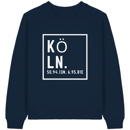 Köln Koordinaten (großer Druck auf der Brust) - Womens Organic Raglan Sweatshirt