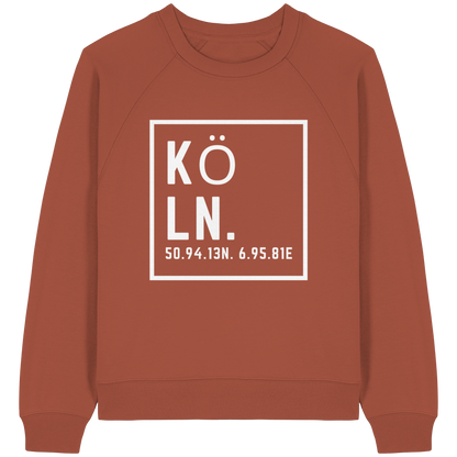 Köln Koordinaten (großer Druck auf der Brust) - Womens Organic Raglan Sweatshirt