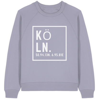 Köln Koordinaten (großer Druck auf der Brust) - Womens Organic Raglan Sweatshirt